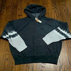 NWT PINK SZ Small Dark Gray hooded sweatshirt with tie dye sleeves
